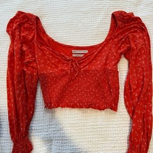 Red Floral Urban Outfitters Long Sleeve Cropped Top Size Small